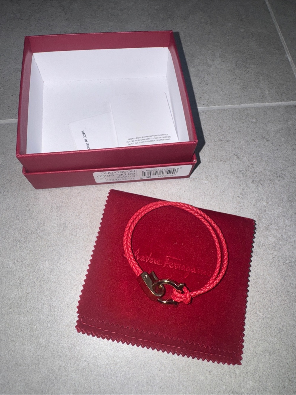 Salvatore Ferragamo Red Leather Bracelet with Gold W/ Box